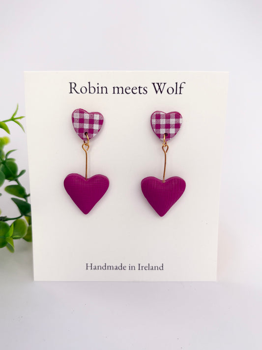 Joanne - Pink 3d heart drop earring