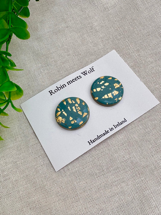 Large stud teal and gold