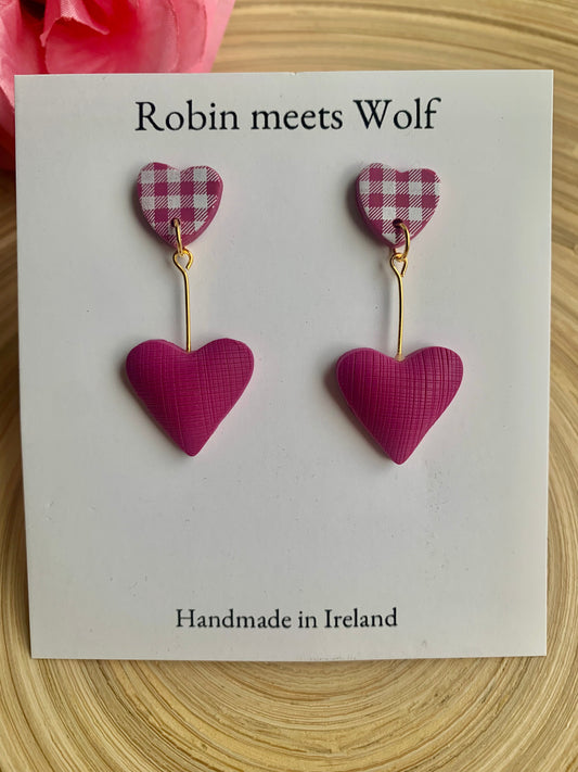 Joanne - Pink 3d heart drop earring